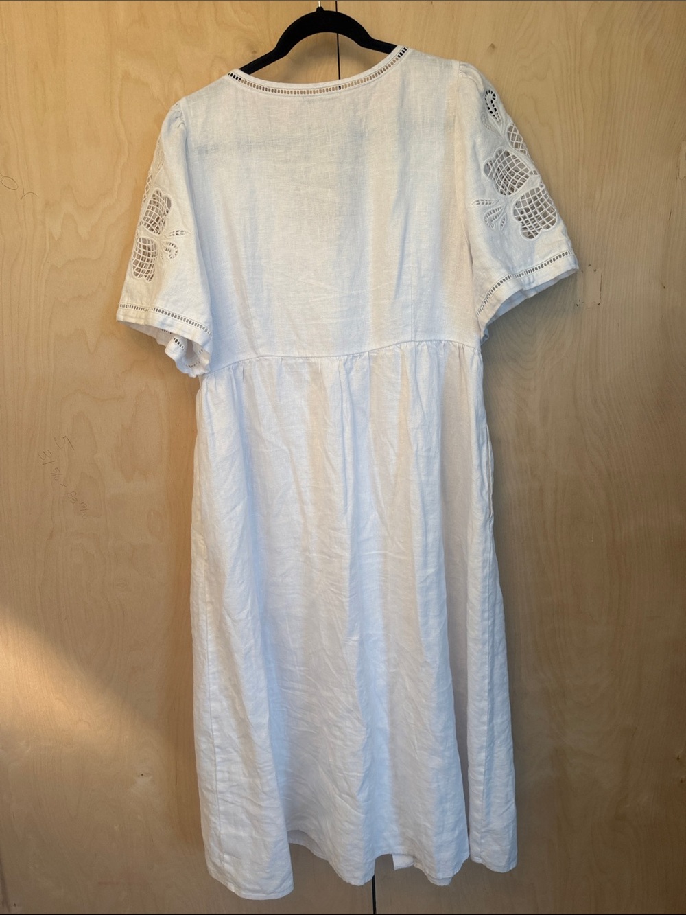 Madewell White Button-Front Linen Midi Dress with Eyelet Sleeves - Picture 5 of 5